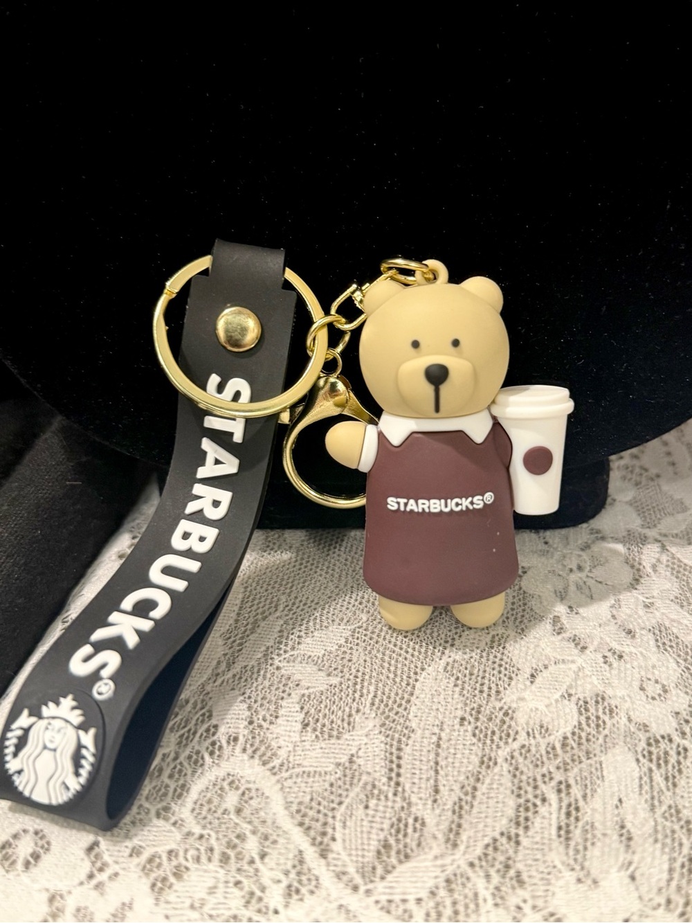 Starbucks Bear Keychain with Coffee Cup - Brown & Cream